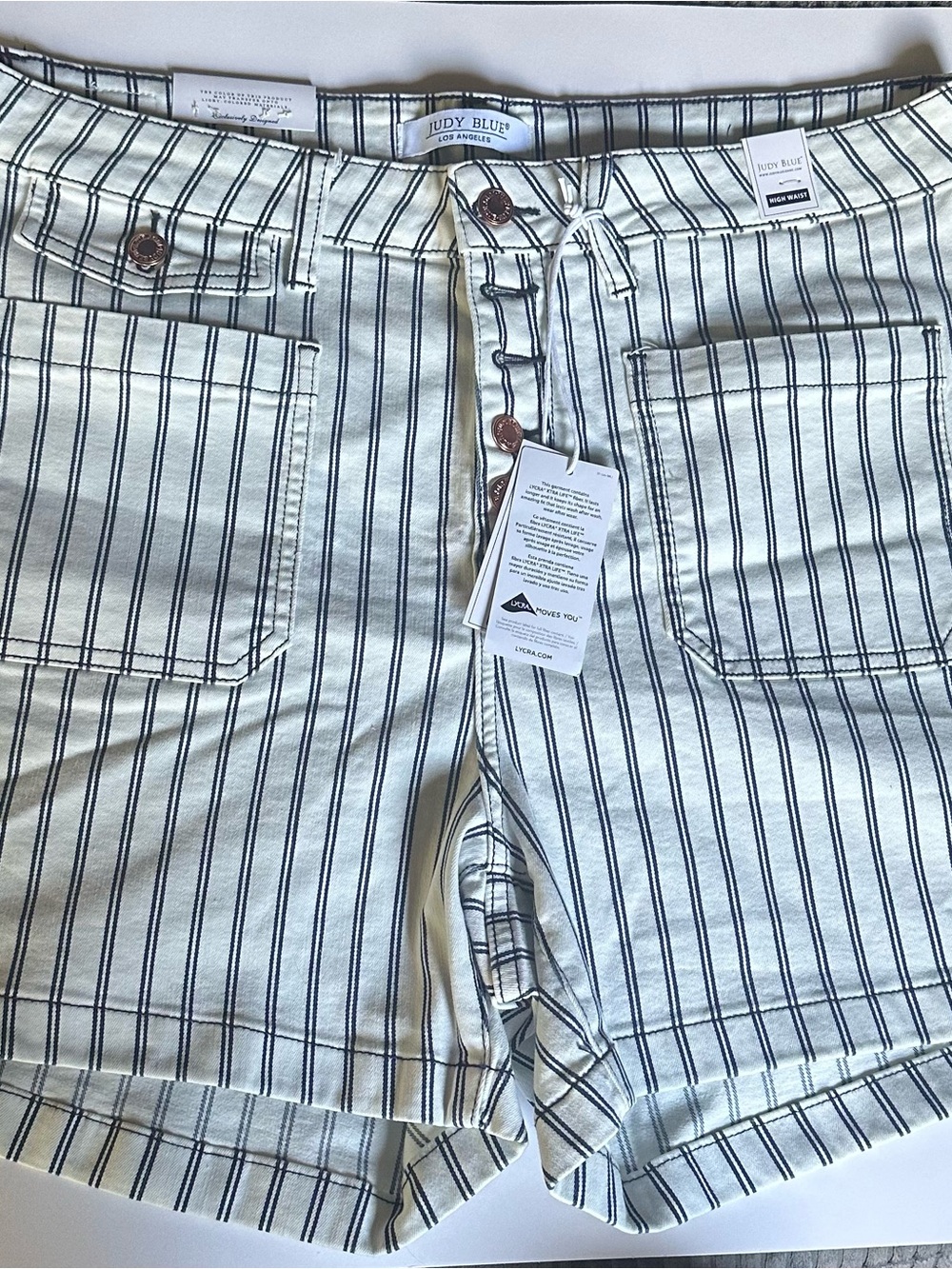 Judy Blue high waist shorts white with dark blue stripes NWT 3XL button closure
